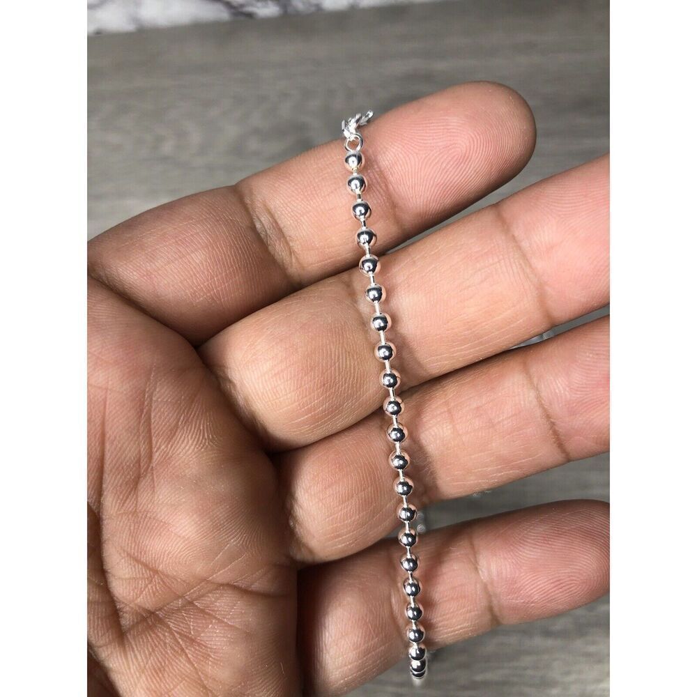 Solid Sterling Silver Bead Ball Chain Necklace 925 Italian Made 2.5mm 24” Italy